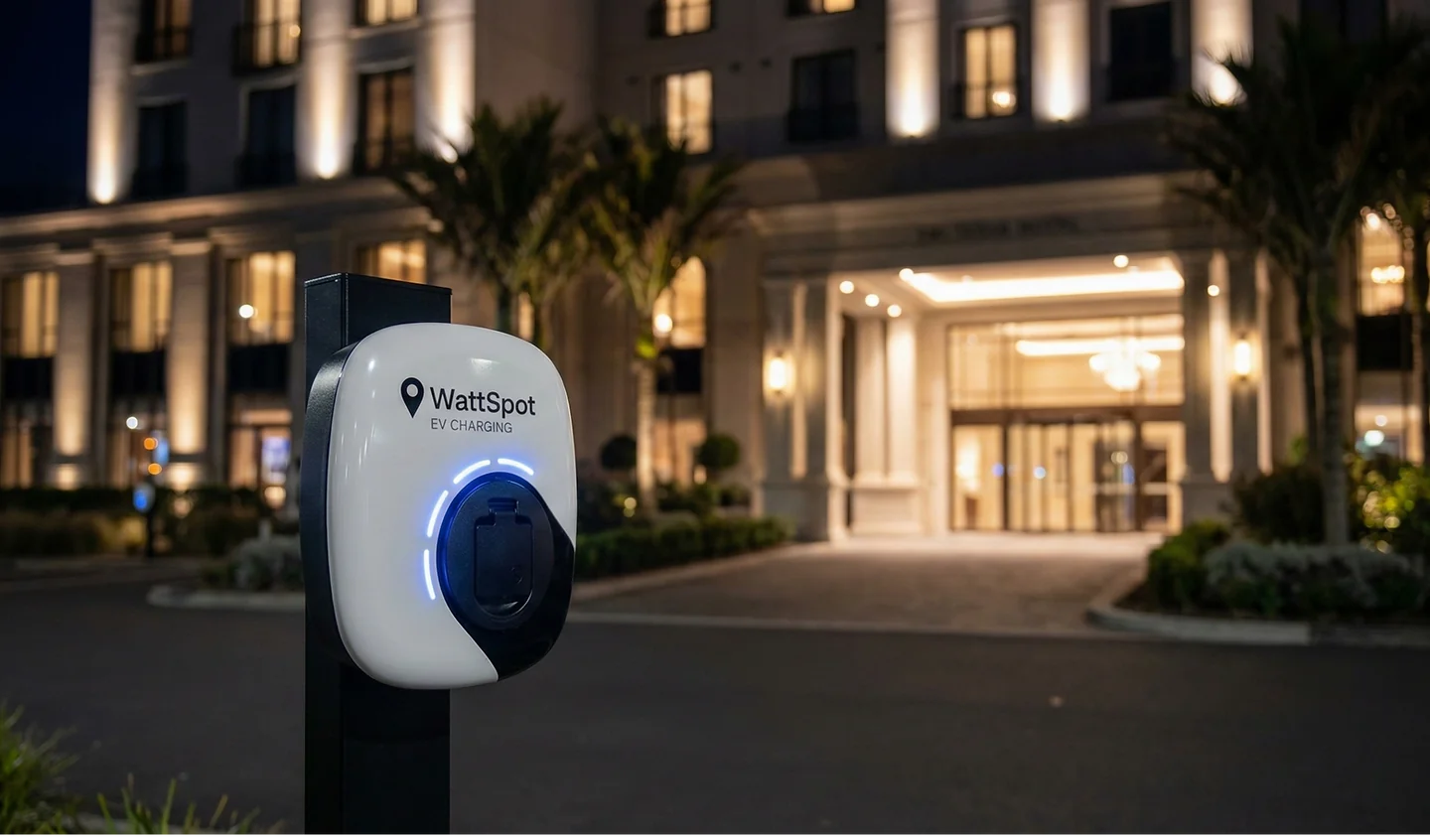 An EV charging at a hotel