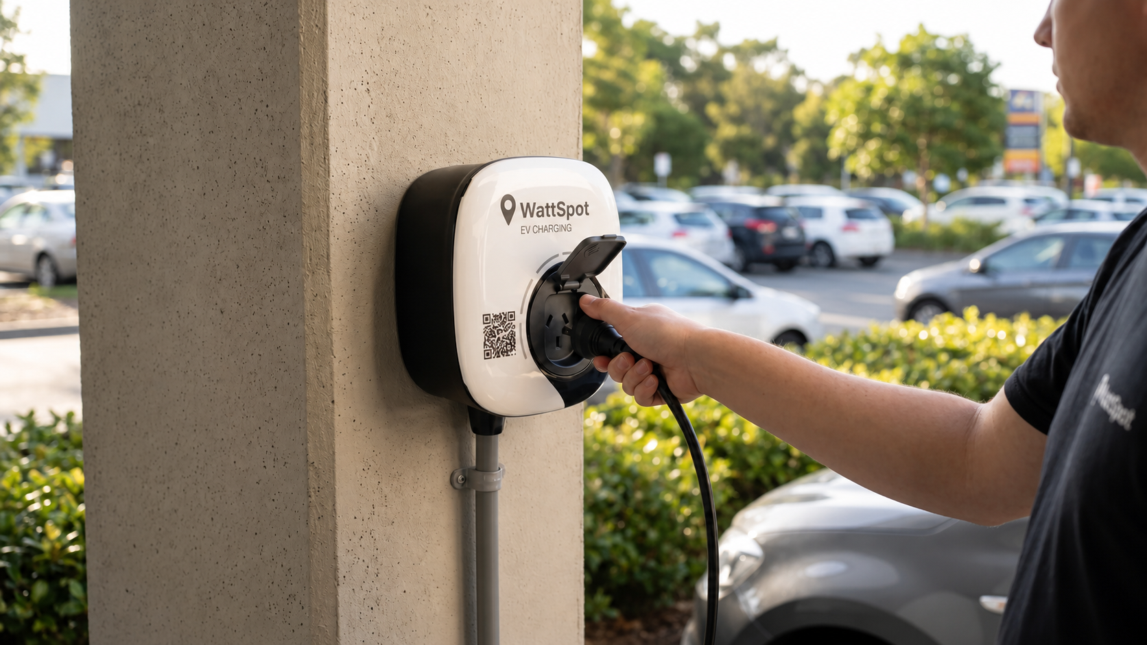 Plugging a portable charging cable into the WattSpot smart socket
